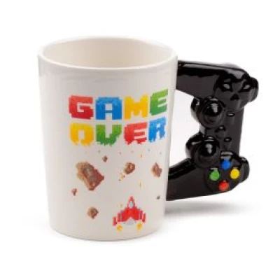 GAME OVER WITH PIXEL DECAL CERAMIC SHAPED HANDLE MUG