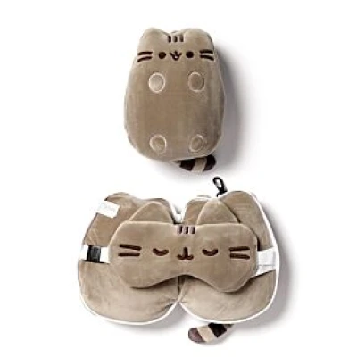 RELAXEAZZ PUSHEEN CAT SHAPED TRAVEL PILLOW & EYE MASK